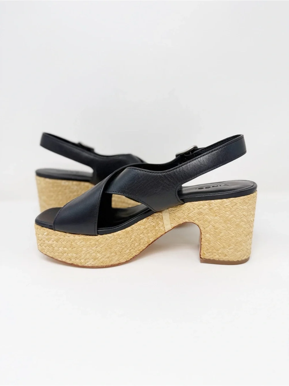 New Vince Clementina Leather Platform Sandal Black Sz 9